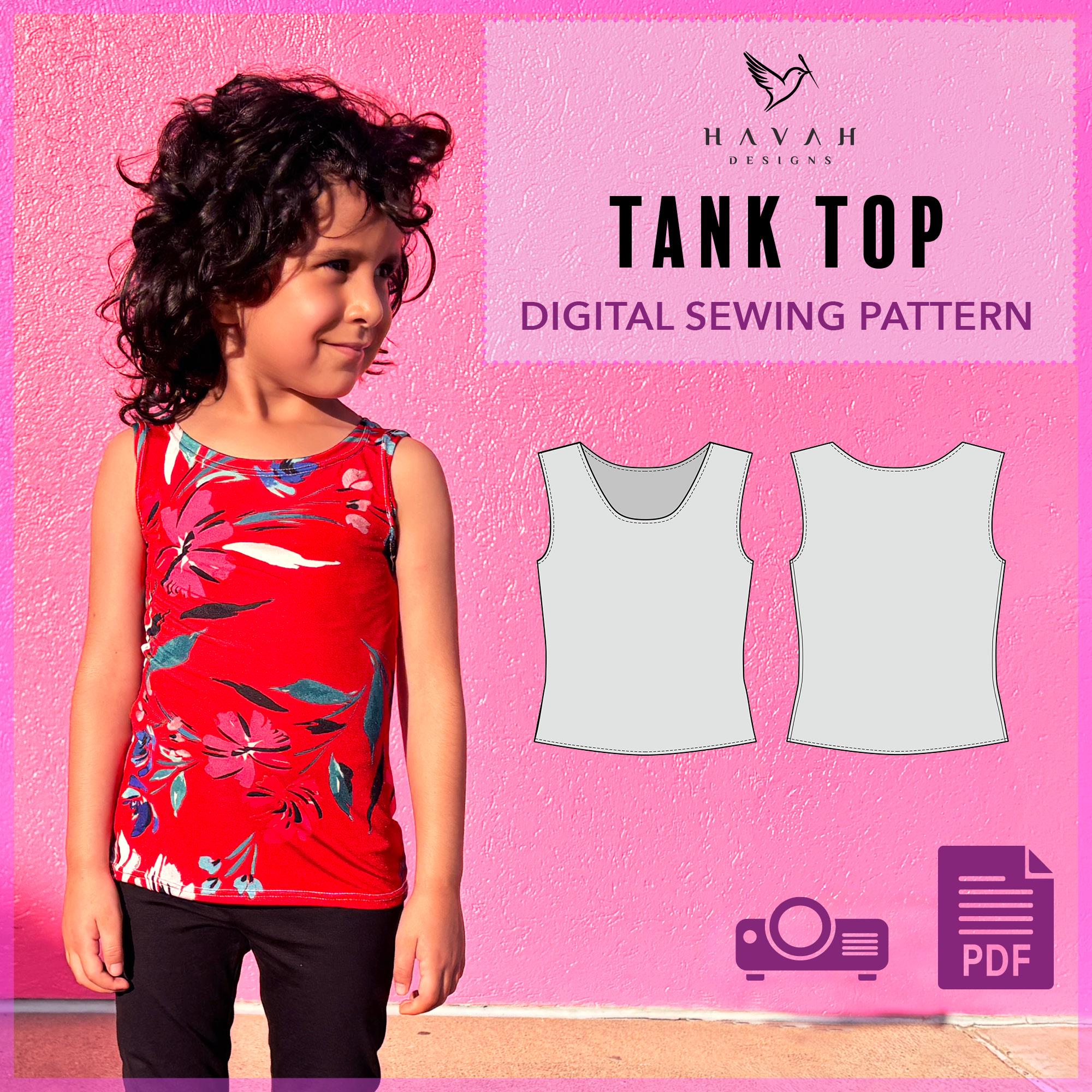 Kid's Tank Top - Sewing Pattern With Video Tutorial -  PDF, A4, A0, Projector, Vector & SVG - Easy Instructions, Sizes 2T-9