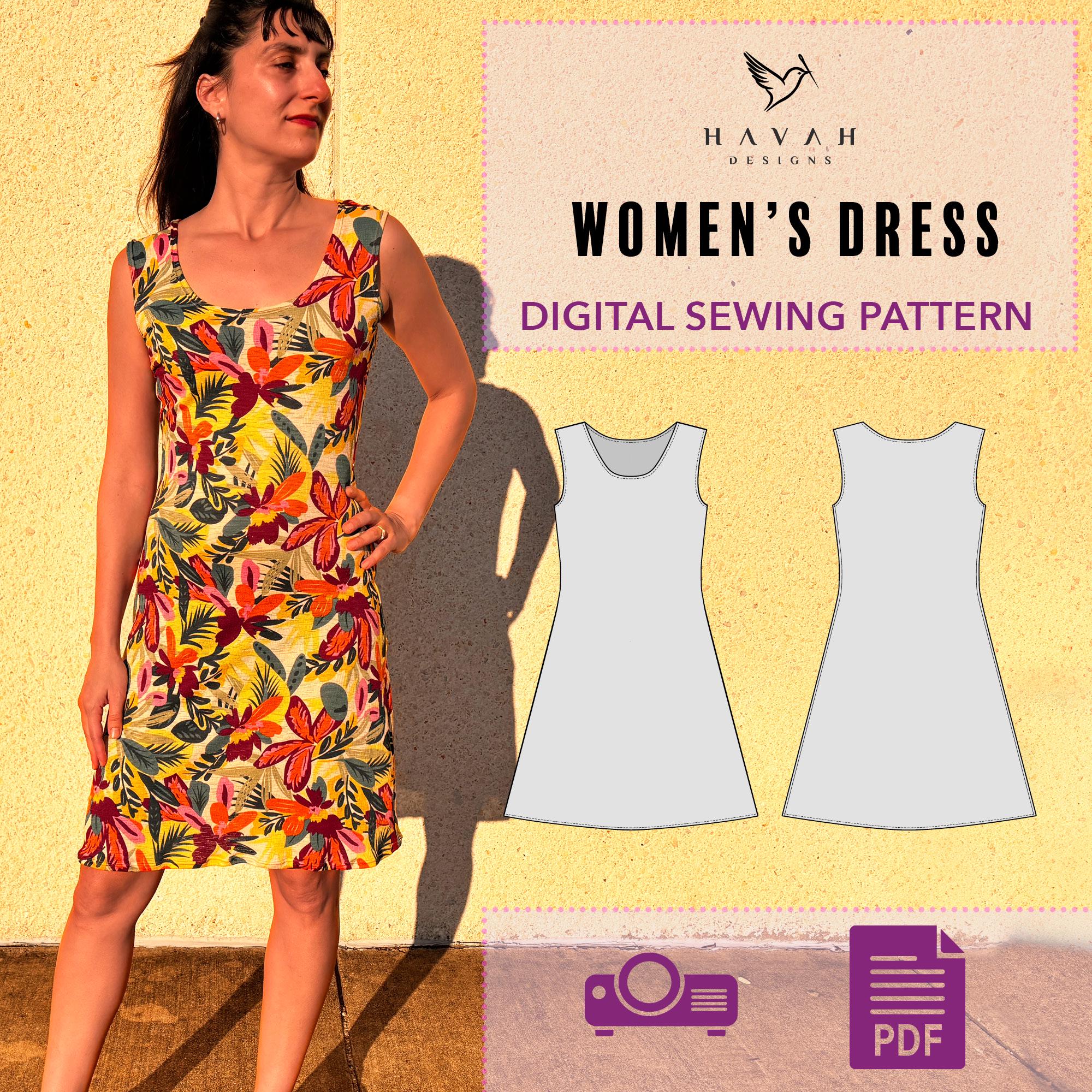 Simple Dress - Sewing Pattern in PDF, A4, A0, Projector, Vector & svg - Easy Instructions, Video Tutorial Included! - XXS-XXL