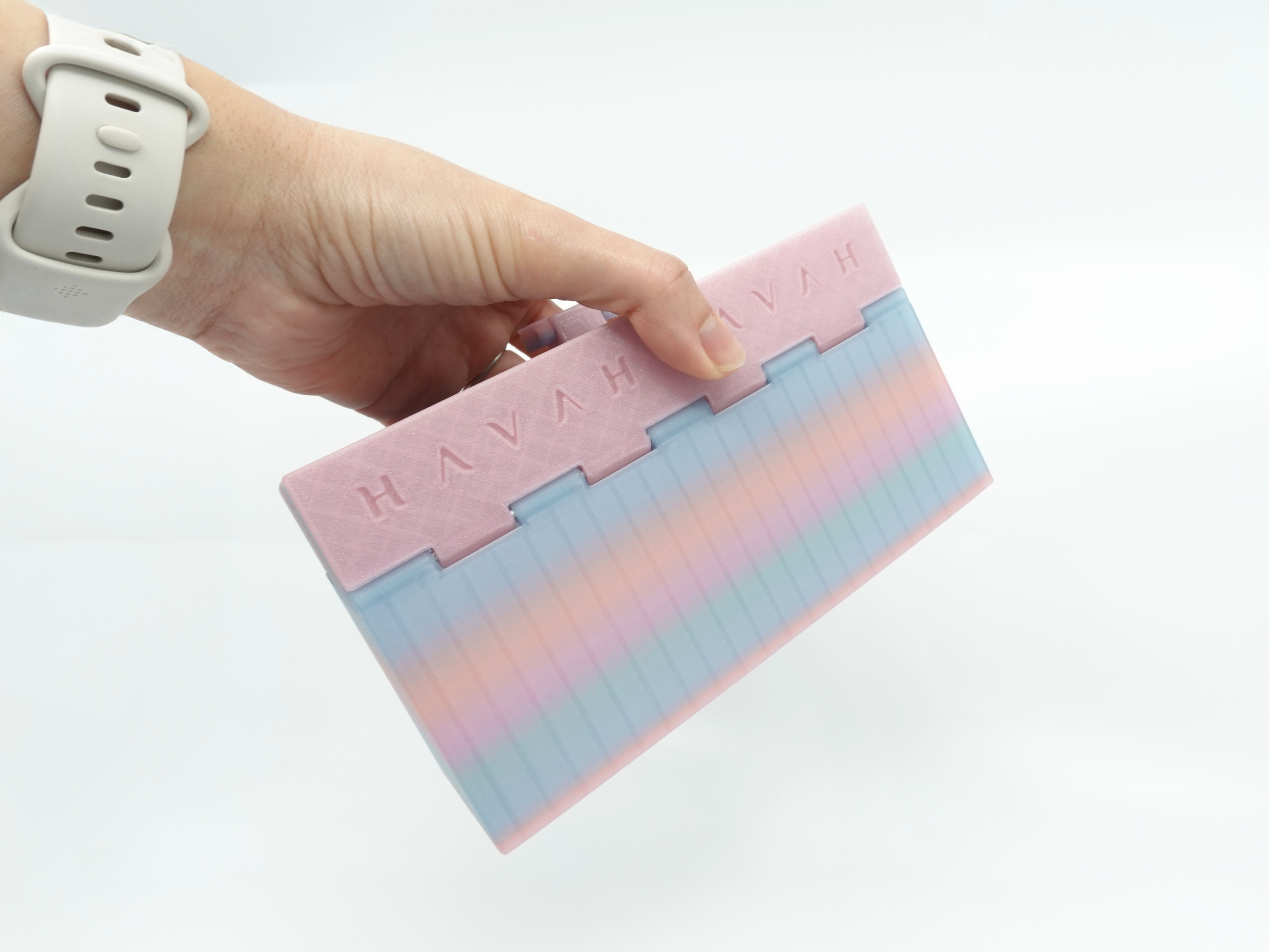 Organized Clutch Purse - Built-in Wallet, Sturdy, Dividers, Minimalist, 3D Printed - Small Handbag - Candy Gradient, Pink & Blue