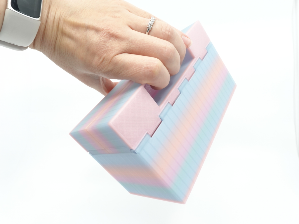 Organized Clutch Purse - Built-in Wallet, Sturdy, Dividers, Minimalist, 3D Printed - Small Handbag - Candy Gradient, Pink & Blue