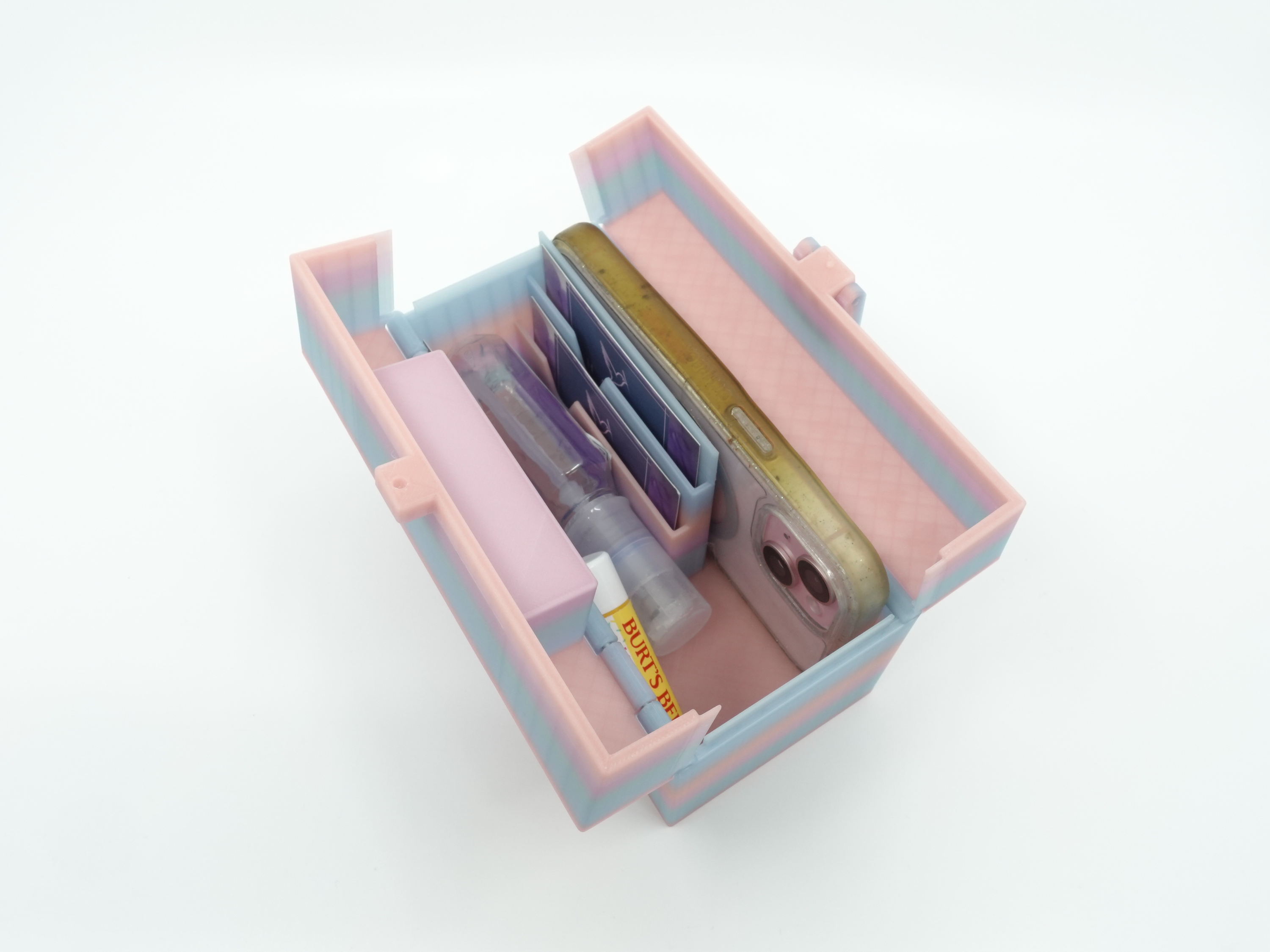Organized Clutch Purse - Built-in Wallet, Sturdy, Dividers, Minimalist, 3D Printed - Small Handbag - Candy Gradient, Pink & Blue