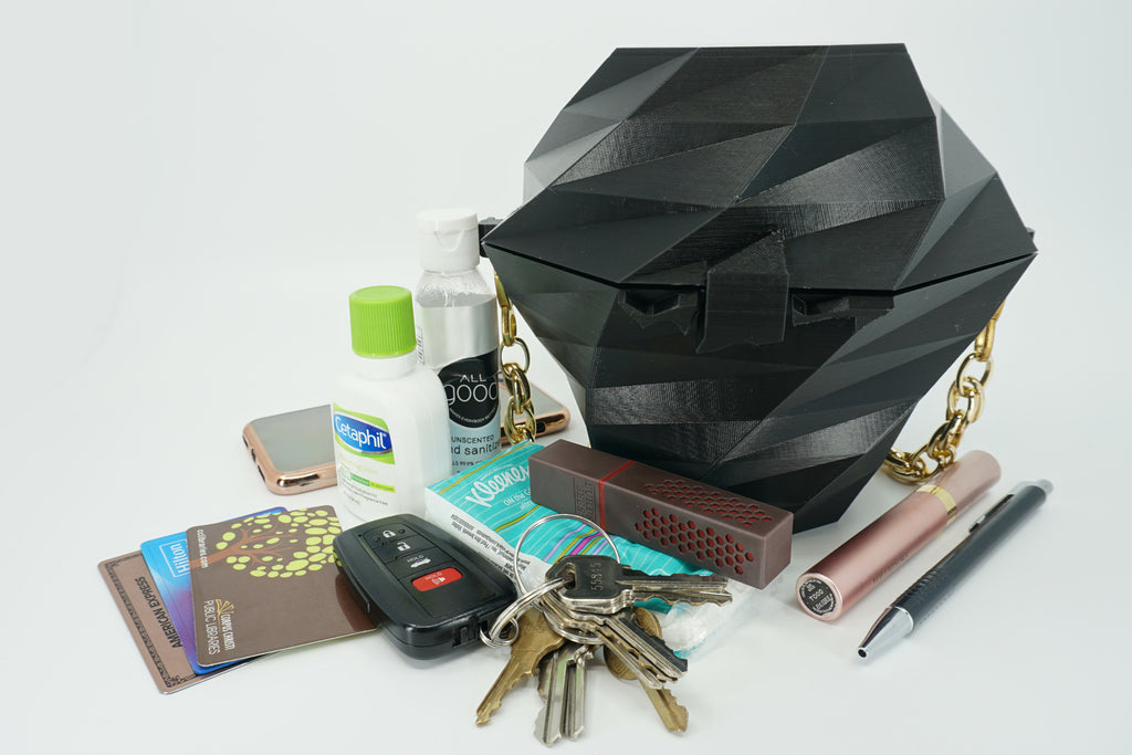 Geometric Purse - Black, Built in Wallet - 3D Printed