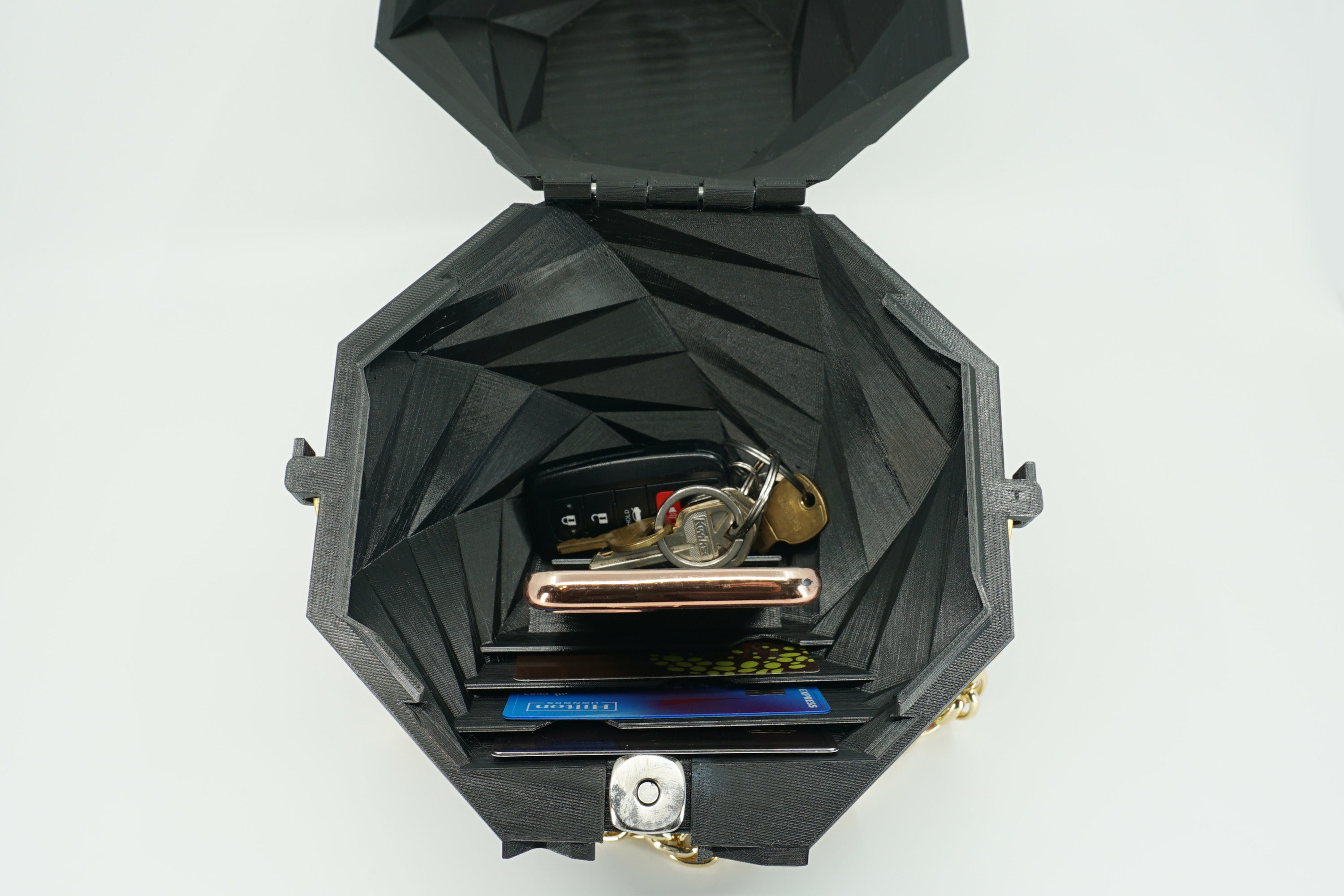 Geometric Purse - Black, Built in Wallet - 3D Printed