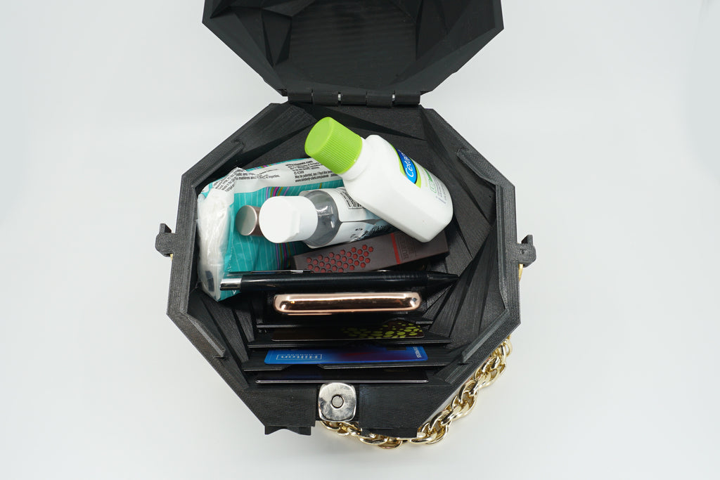 Geometric Purse - Black, Built in Wallet - 3D Printed